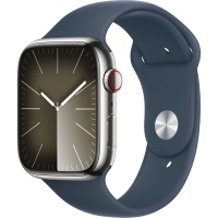 Apple Watch Series 9 45mm Graphite Stainless Steel with Storm Blue Sport Band, S/M (MRPG3)>
