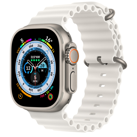 Умные часы Apple Watch Ultra 49 мм Titanium Case, титановый/белый Ocean Band (эластомер) (120-200) (MQE93) (MNHF3)