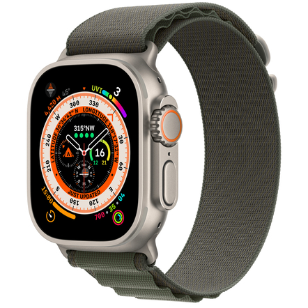 Умные часы Apple Watch Ultra 49 мм Titanium Case, титановый/зеленый Alpine Loop (текстиль) S (130-160) (MQE23) (MNHJ3)