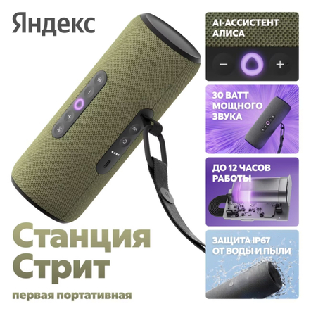 Портативная умная колонка Яндекс Станция Стрит с Алисой, 30 Вт, зеленый