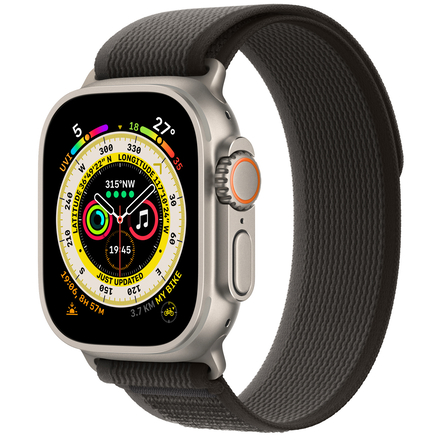 Умные часы Apple Watch Ultra 49 мм Titanium Case, титановый/черно-серый Trail Loop (S/M 130-180) (нейлон) (MQG13) (MQEP3)