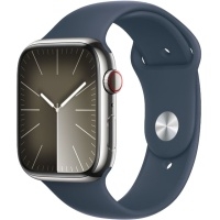 Apple Watch Series 9 41mm Silver Stainless Steel with Blue Sport Band, M/L (MRJU3)>