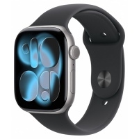Apple Watch Series 11 2025 42mm Space Grey Aluminium Case with Black Sport Band M/L, MEQX4>