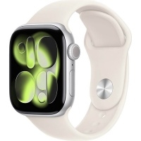 Apple Watch Series 11 2025 42mm Silver Aluminium Case with Starlight Sport Band S/M, MEW34>
