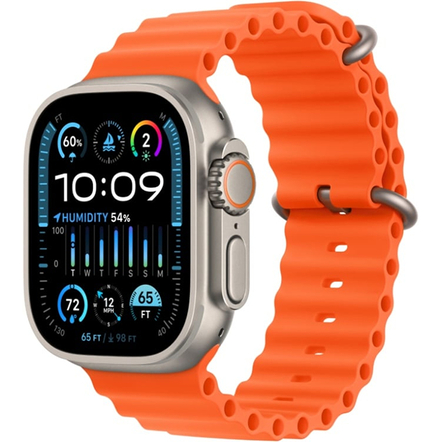 Apple Watch Ultra 2 GPS + Cellular 49mm Titanium Case with Orange Ocean Band, MREH3/MRF83