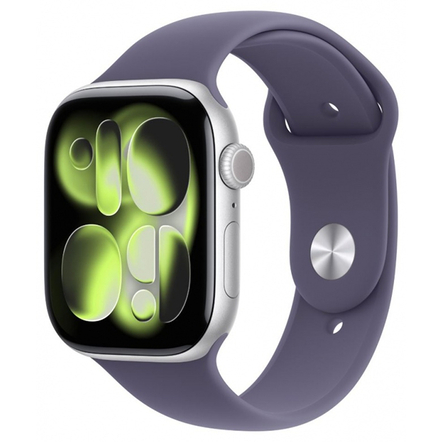 Apple Watch Series 11 2025 46mm Silver Aluminium Case with Purple Fog Sport Band M/L, MEVA4