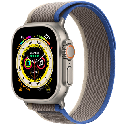 Умные часы Apple Watch Ultra 49 мм Titanium Case, титановый/сине-серый Trail Loop (нейлон) M/L (145-220) (MQG13) (MQEK3)