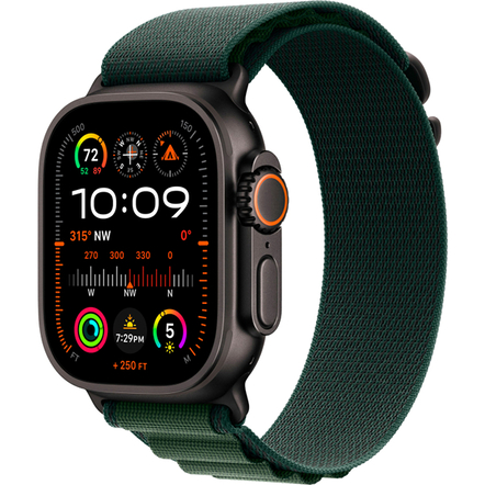 Apple Watch Ultra 2 GPS + Cellular 49mm Black Titanium Case with Dark Green Alpine Loop M, MX4R3