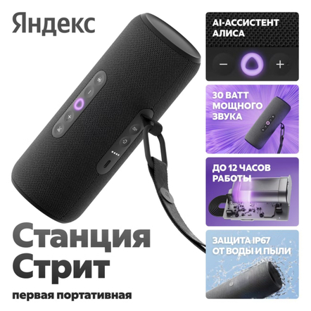 Портативная умная колонка Яндекс Станция Стрит с Алисой, 30 Вт, чёрный Портативная умная колонка Яндекс Станция Стрит с Алисой, 30 Вт, чёрный